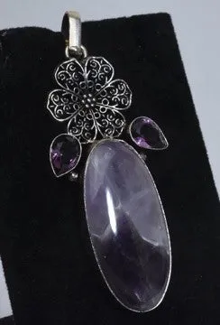 Chevron Amethyst with Pink Topaz Accents Sterling Silver Pendant