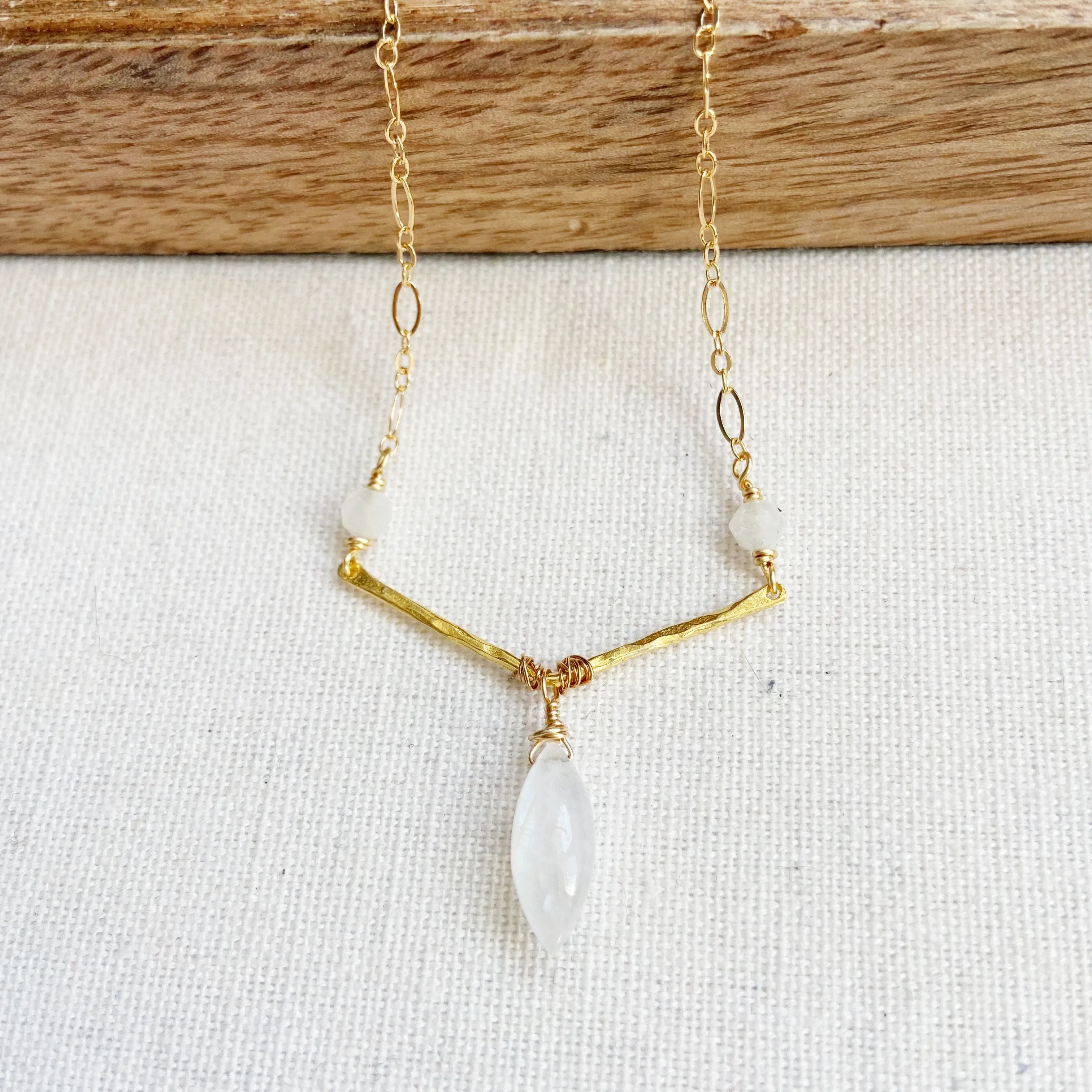 Chevron Moonstone Mid Length Necklace in Gold or Silver (20 inches)