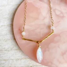 Chevron Moonstone Mid Length Necklace in Gold or Silver (20 inches)