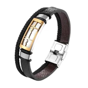 Classy Men Gold Heartbeat Leather Band Bracelet