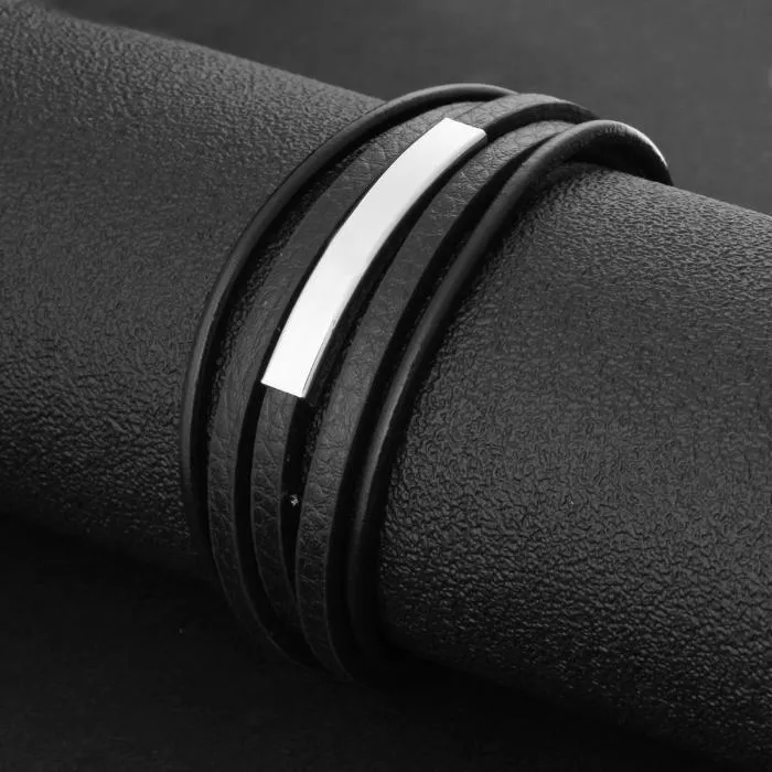 Classy Men Leather & Stainless Steel Bracelet