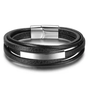 Classy Men Leather & Stainless Steel Bracelet