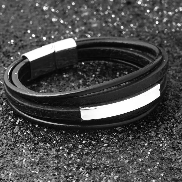 Classy Men Leather & Stainless Steel Bracelet