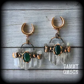 Clear quartz and green cabachon ear weights