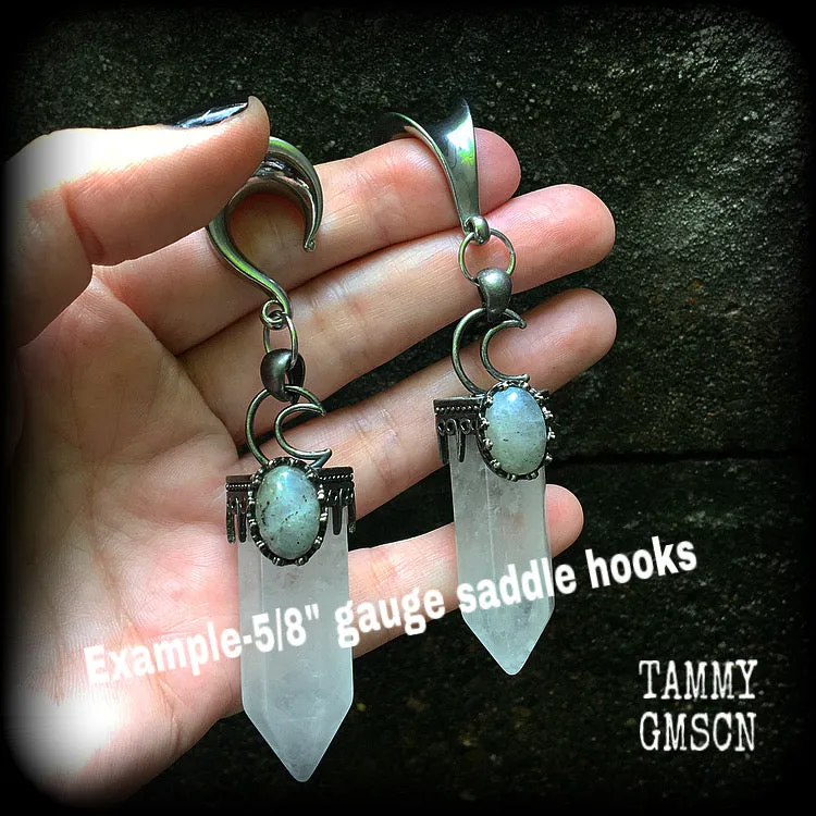 Clear quartz and labradorite gauged earrings