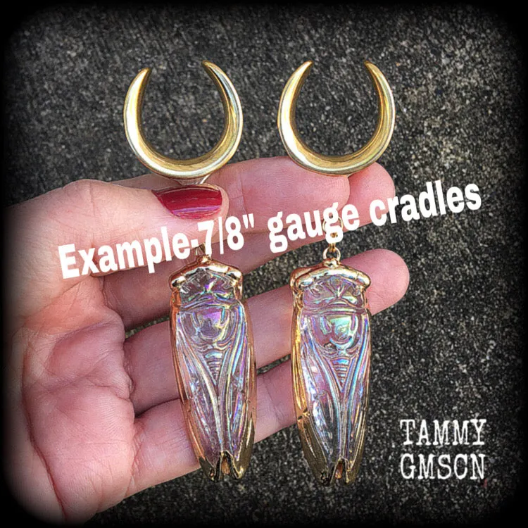 Clear quartz cicada gauged earrings-Insect ear weights