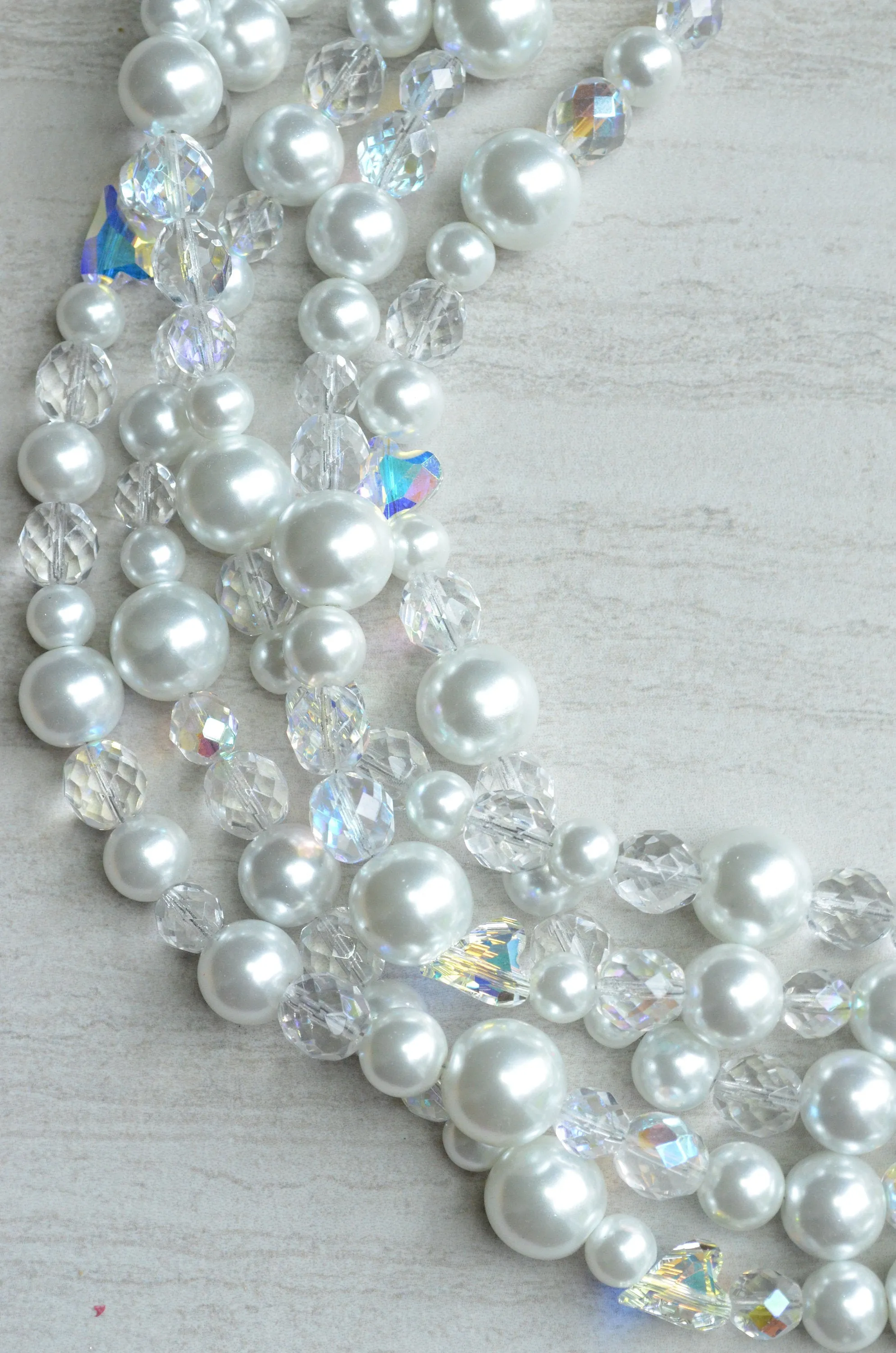 Clear White Pearl Heart Crystal Beaded Statement Necklace - Melissa