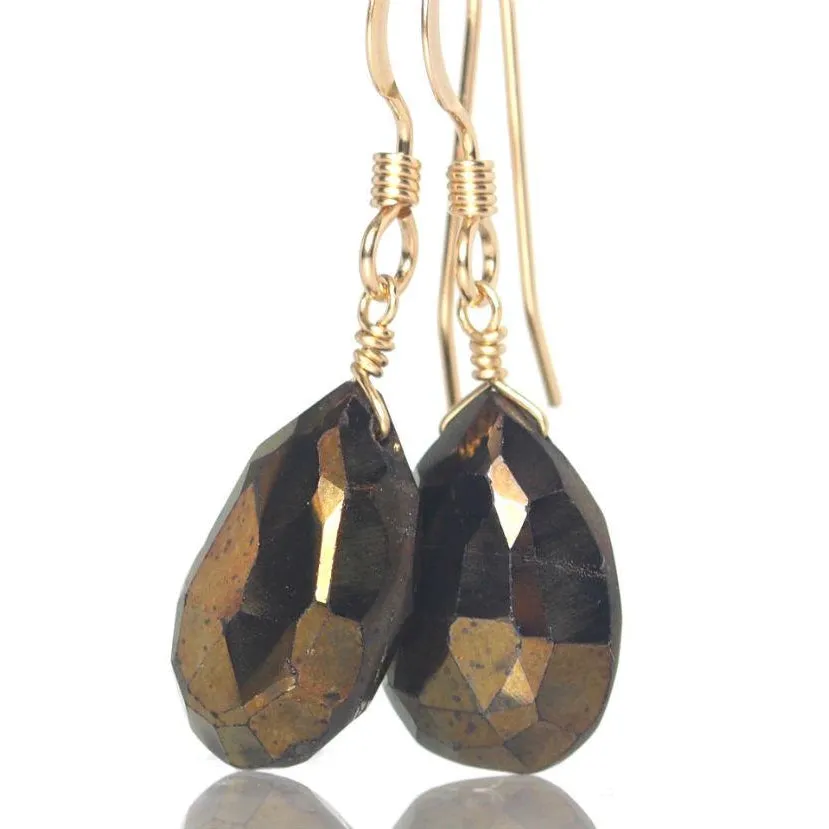 Coated Pyrite Earrings with Gold Filled French Ear Wires