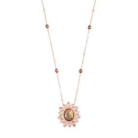 COPPER   MOONSTONE BLOSSOM SMOOTH BAR DIAMOND NECKLACE