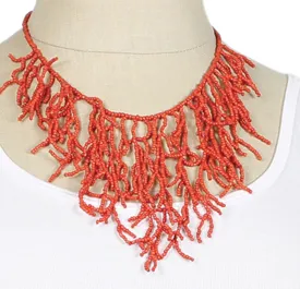 Coral Bead Branch Bib Necklace