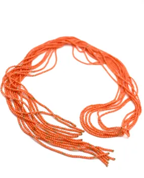 Coral Bead Scarf Necklace with 18K Yellow Gold Beads