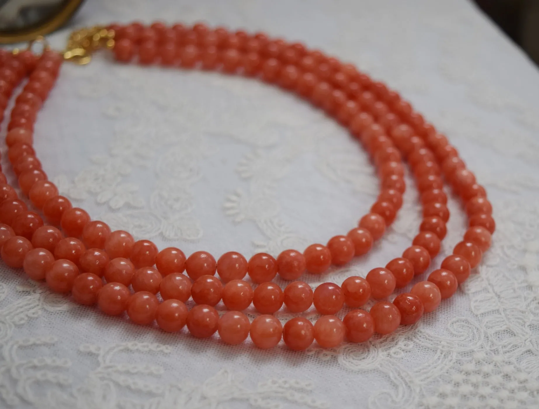 Coral Glass Necklace - Multistring stacked