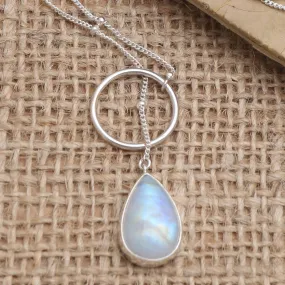 Country Rain Sterling Silver and Rainbow Moonstone Pendant Necklace