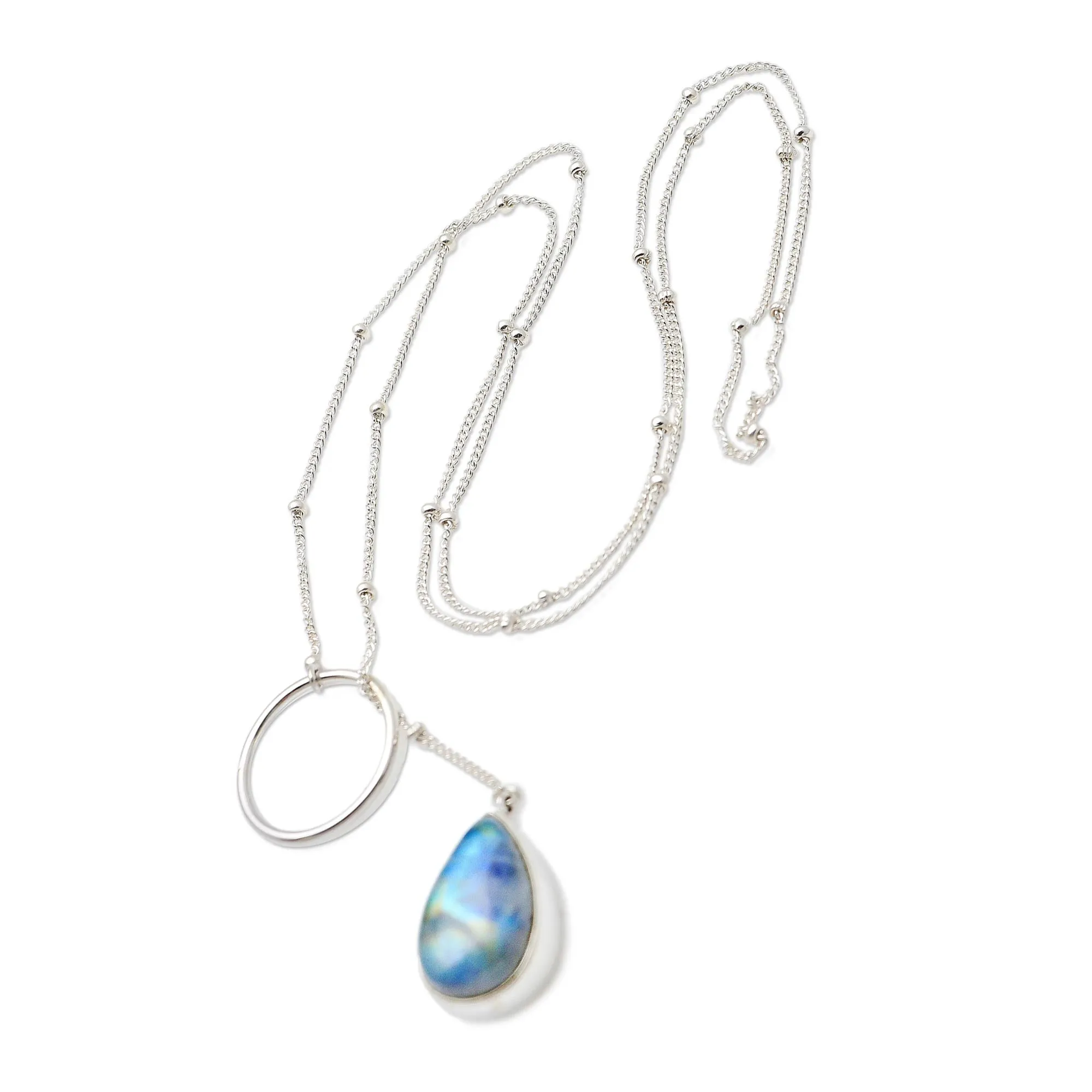 Country Rain Sterling Silver and Rainbow Moonstone Pendant Necklace