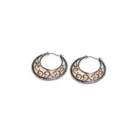 Crescent CZ Filigree Hoop Earrings