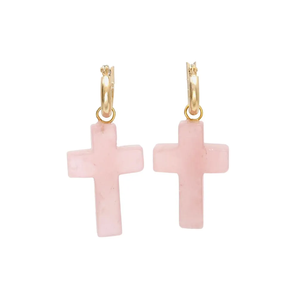 Cross Gemstone Drop Titanium Earrings