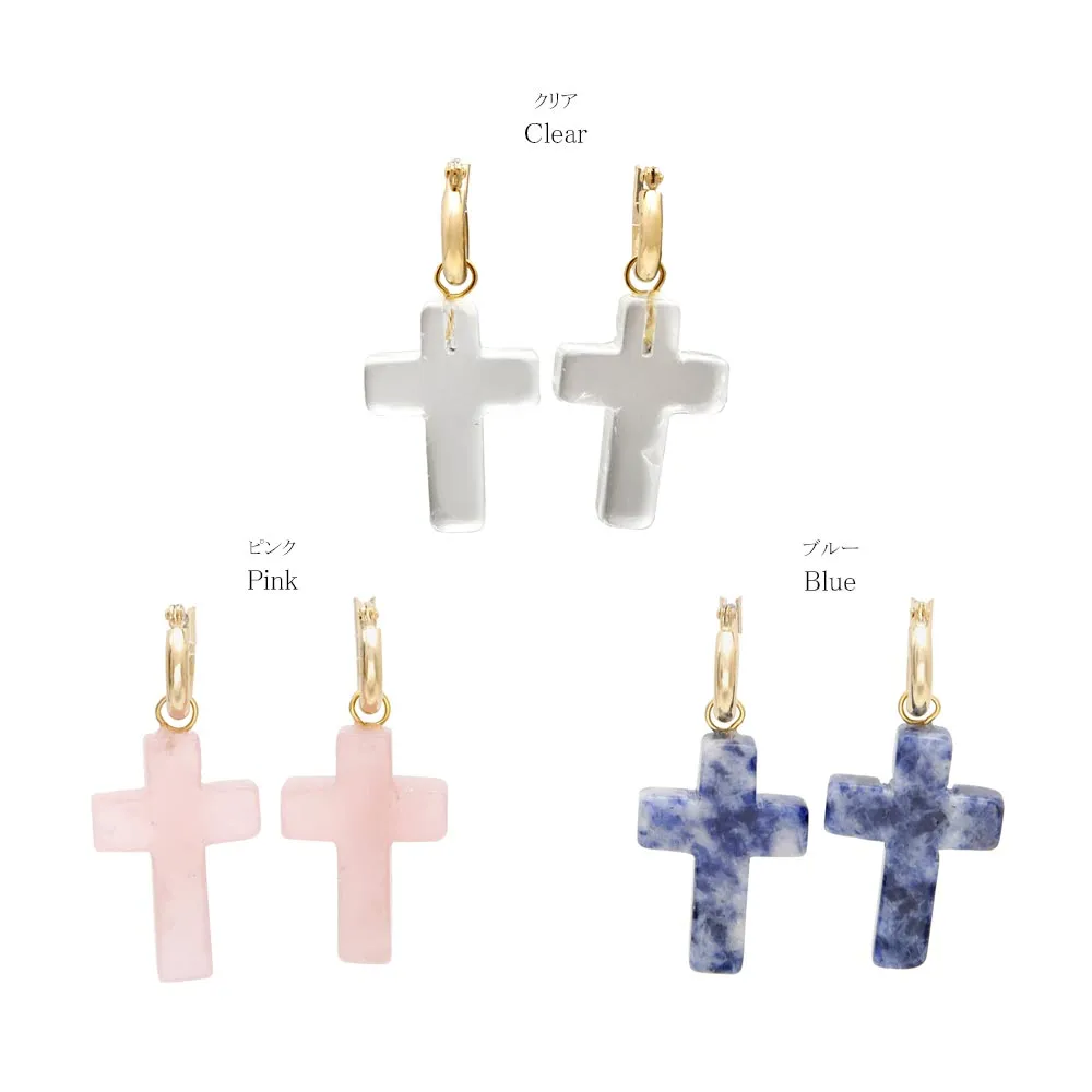 Cross Gemstone Drop Titanium Earrings