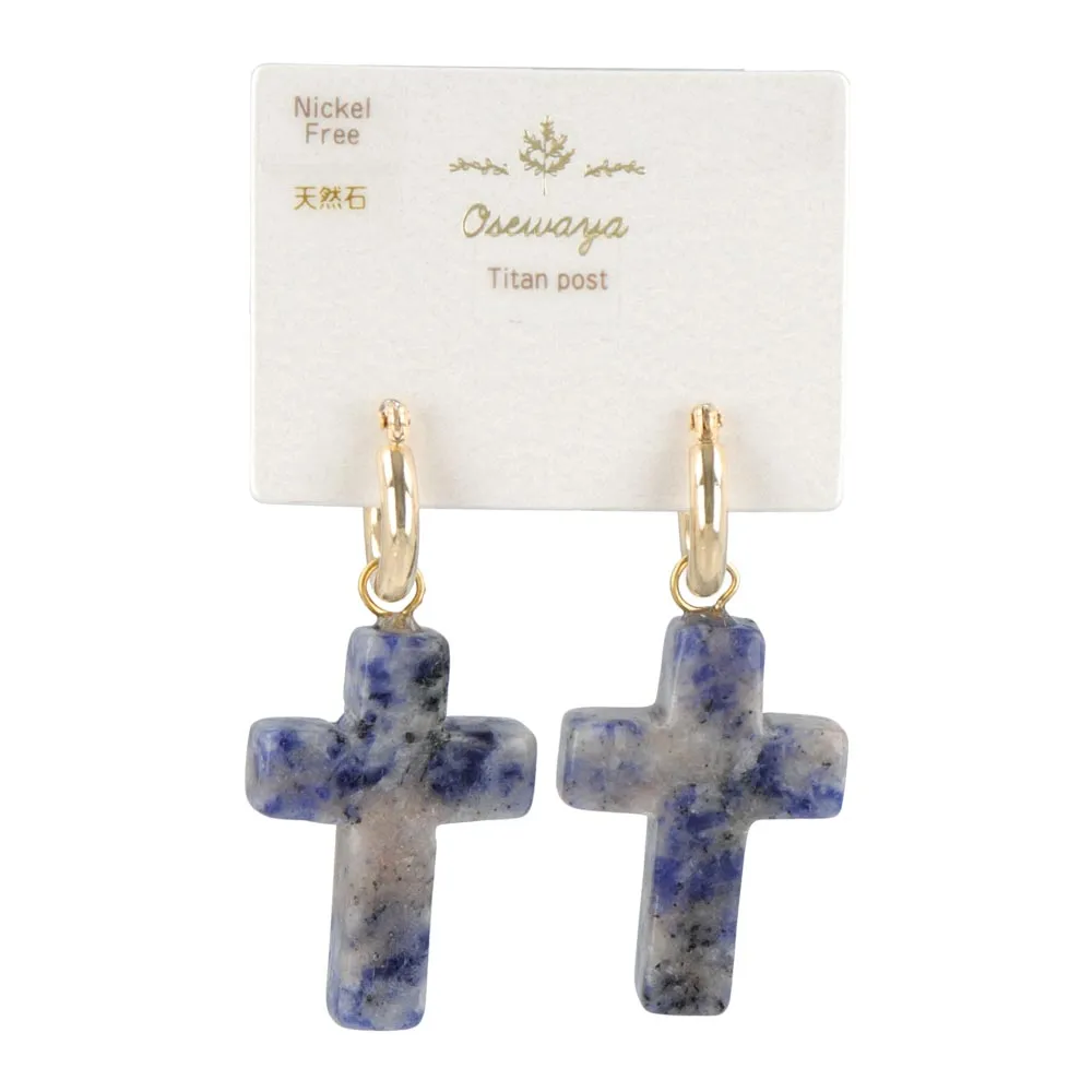 Cross Gemstone Drop Titanium Earrings