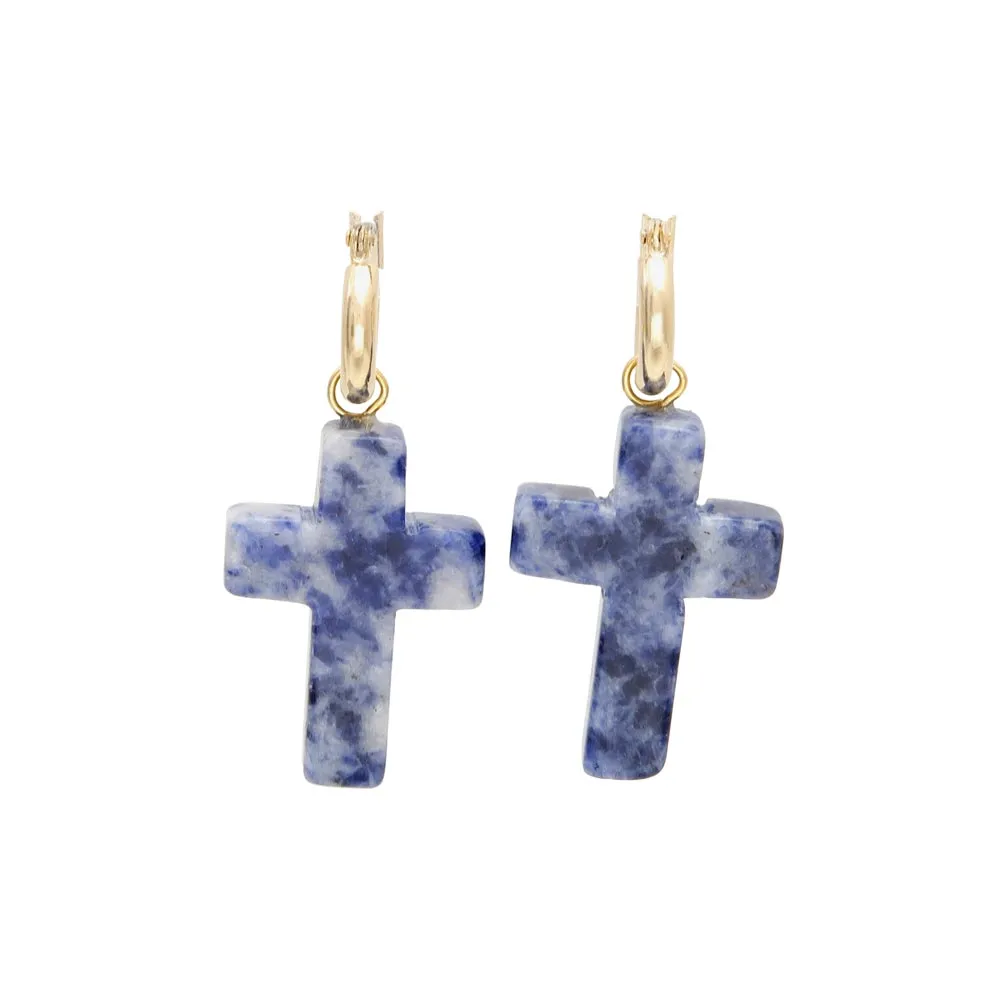 Cross Gemstone Drop Titanium Earrings