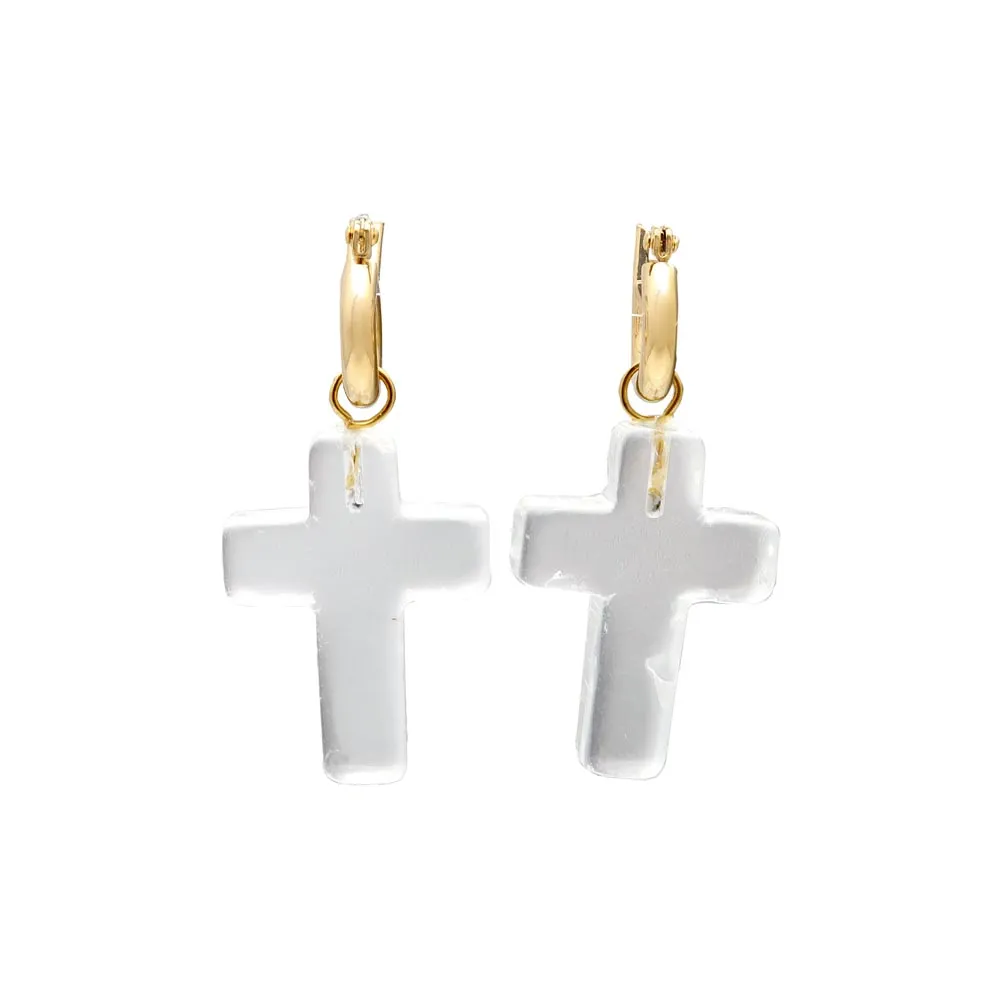 Cross Gemstone Drop Titanium Earrings