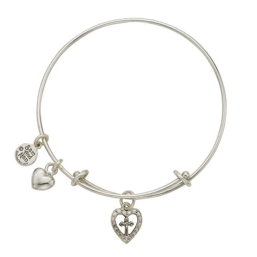 Cross In Heart Charm Bangle Bracelet