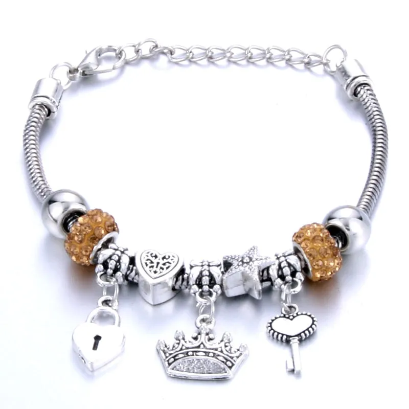 Crown key lock Shape Charm Bracelets