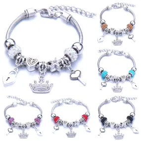 Crown key lock Shape Charm Bracelets