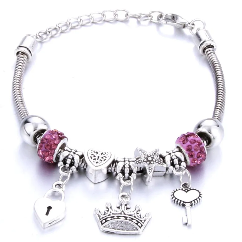 Crown key lock Shape Charm Bracelets