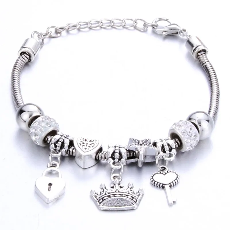 Crown key lock Shape Charm Bracelets