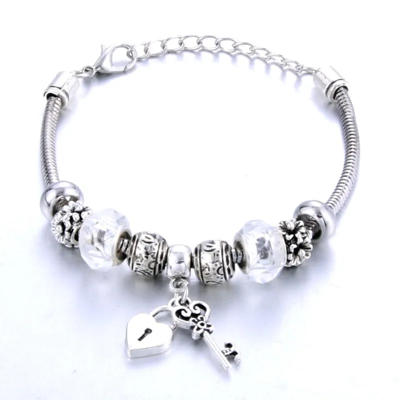 Crown key lock Shape Charm Bracelets