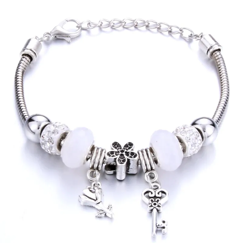 Crown key lock Shape Charm Bracelets