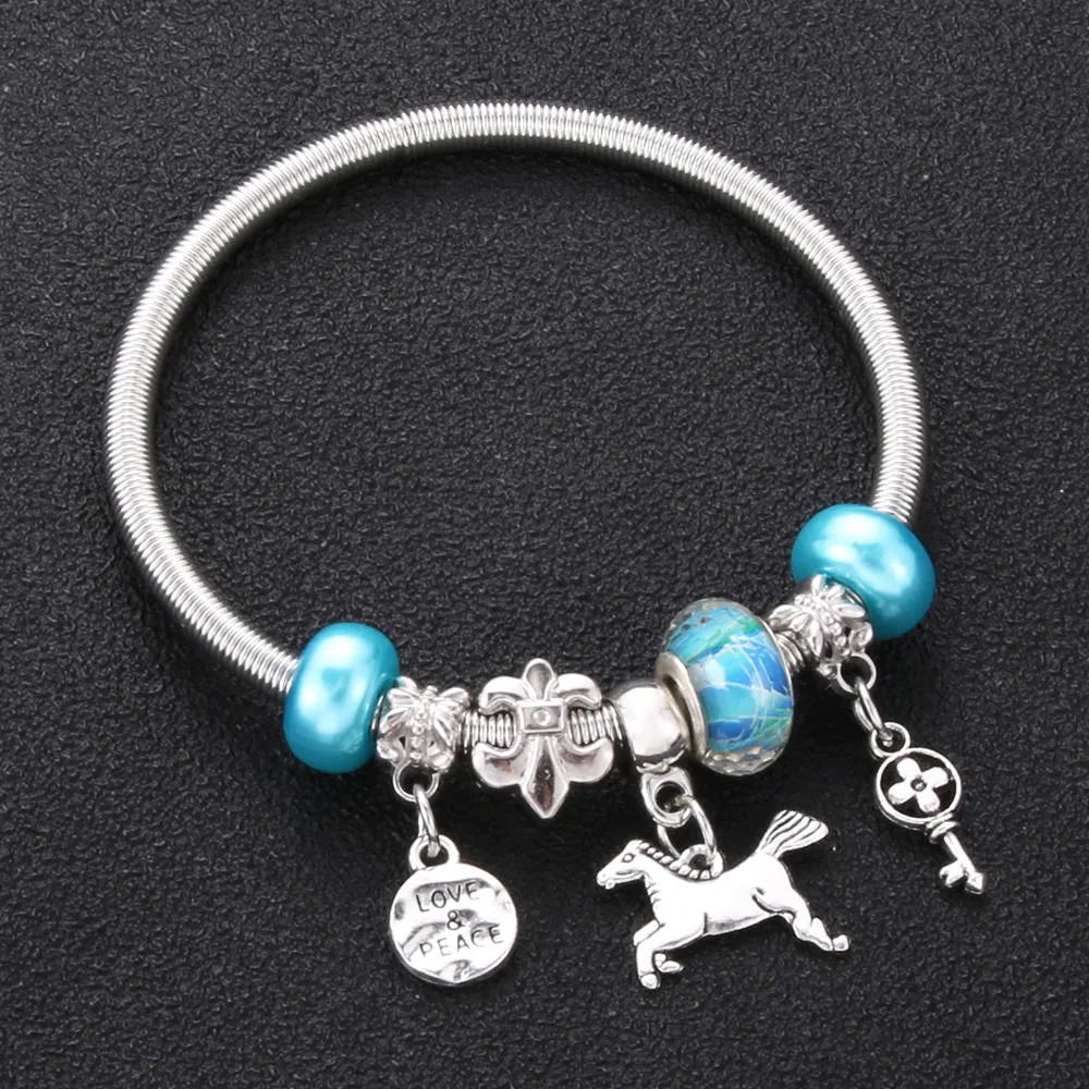 Crown key lock Shape Charm Bracelets