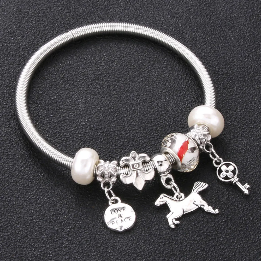 Crown key lock Shape Charm Bracelets