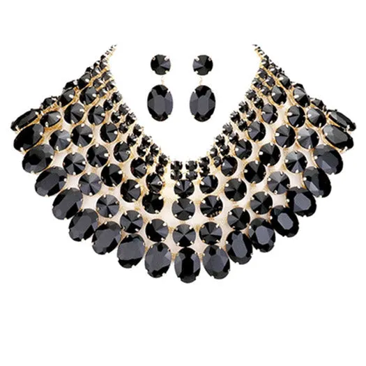 Crystal Glass Bib Statement Necklace Earring Set by Madeline Love