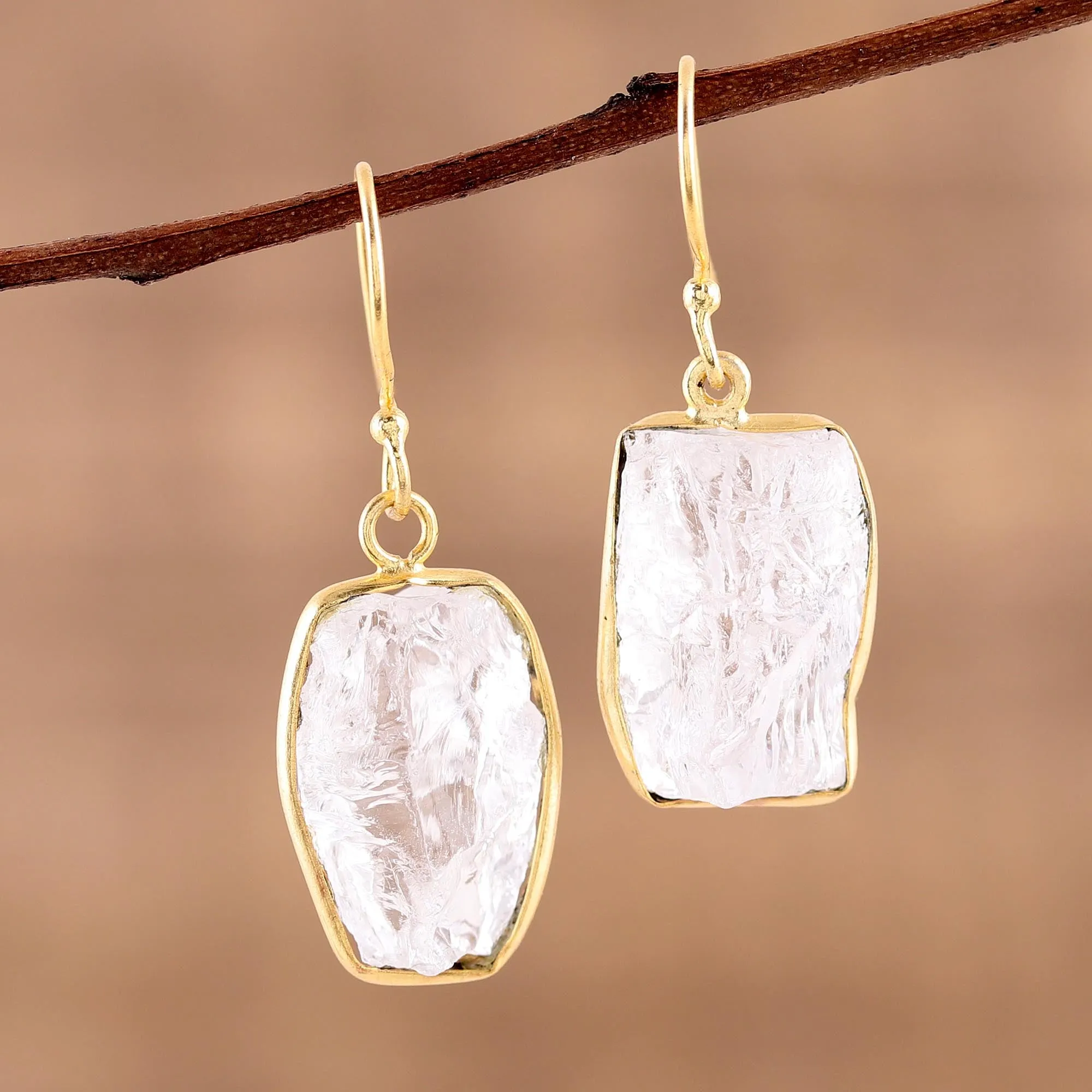 Crystalline Delight Handmade 22k Gold Plated 925 Silver Crystal Quartz Earrings