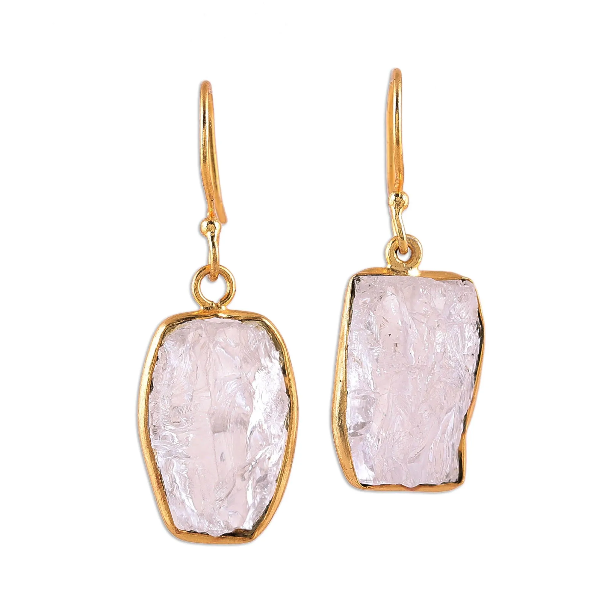 Crystalline Delight Handmade 22k Gold Plated 925 Silver Crystal Quartz Earrings