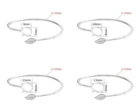 Crystals Leaf Oval Base Mount Bracelet Setting Sterling Silver Fine 925 7-16mm For One Stone Adjustable No Prongs DIY Jewelry Wholesale