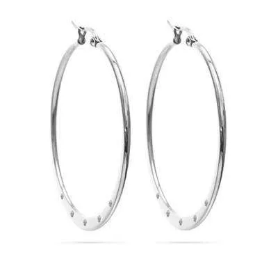 CZ Accented Polished Stainless Steel Hoop Earrings