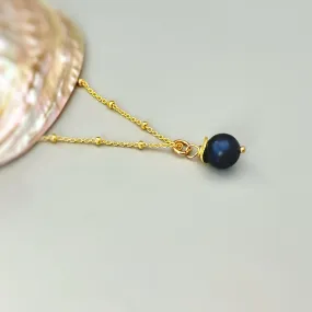 Dainty Blue Pearl Necklace Gold