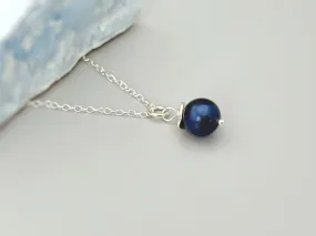 Dainty Blue Pearl Necklace Sterling Silver single pearl pendant