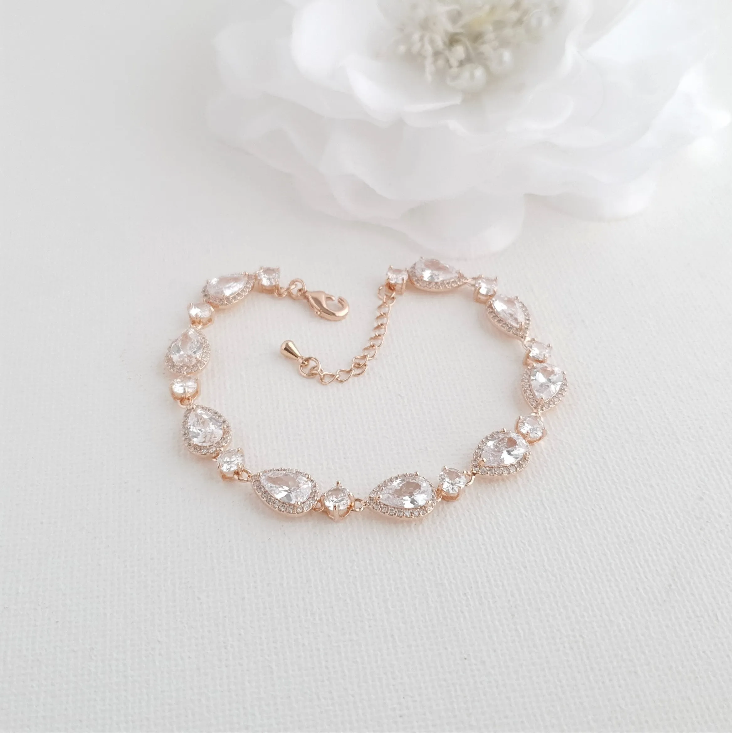 Dainty Teardrop Wedding Bracelet in Gold for Brides-Emma