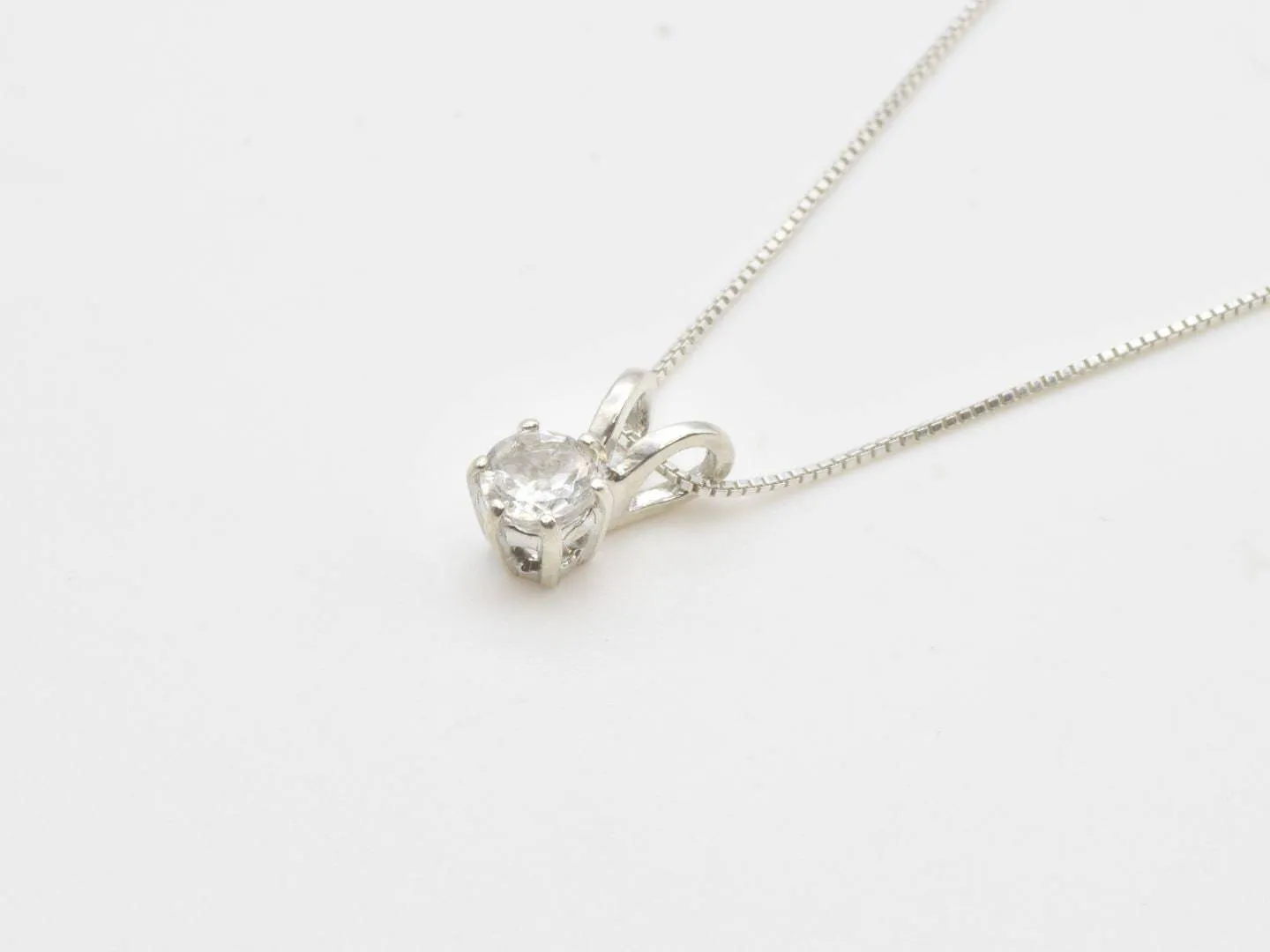 Dainty White Topaz Pendant - Round Topaz Necklace - Classy Solitaire Pendant