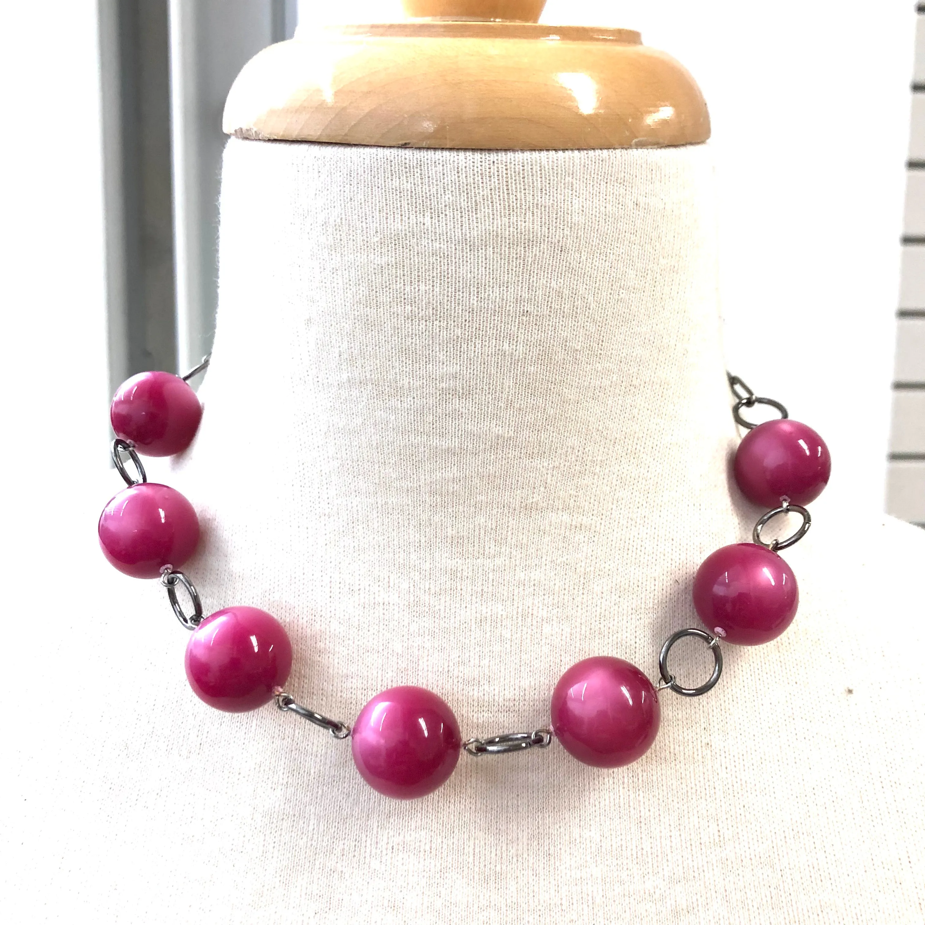 Deep Cranberry Fuchsia Stations Necklace