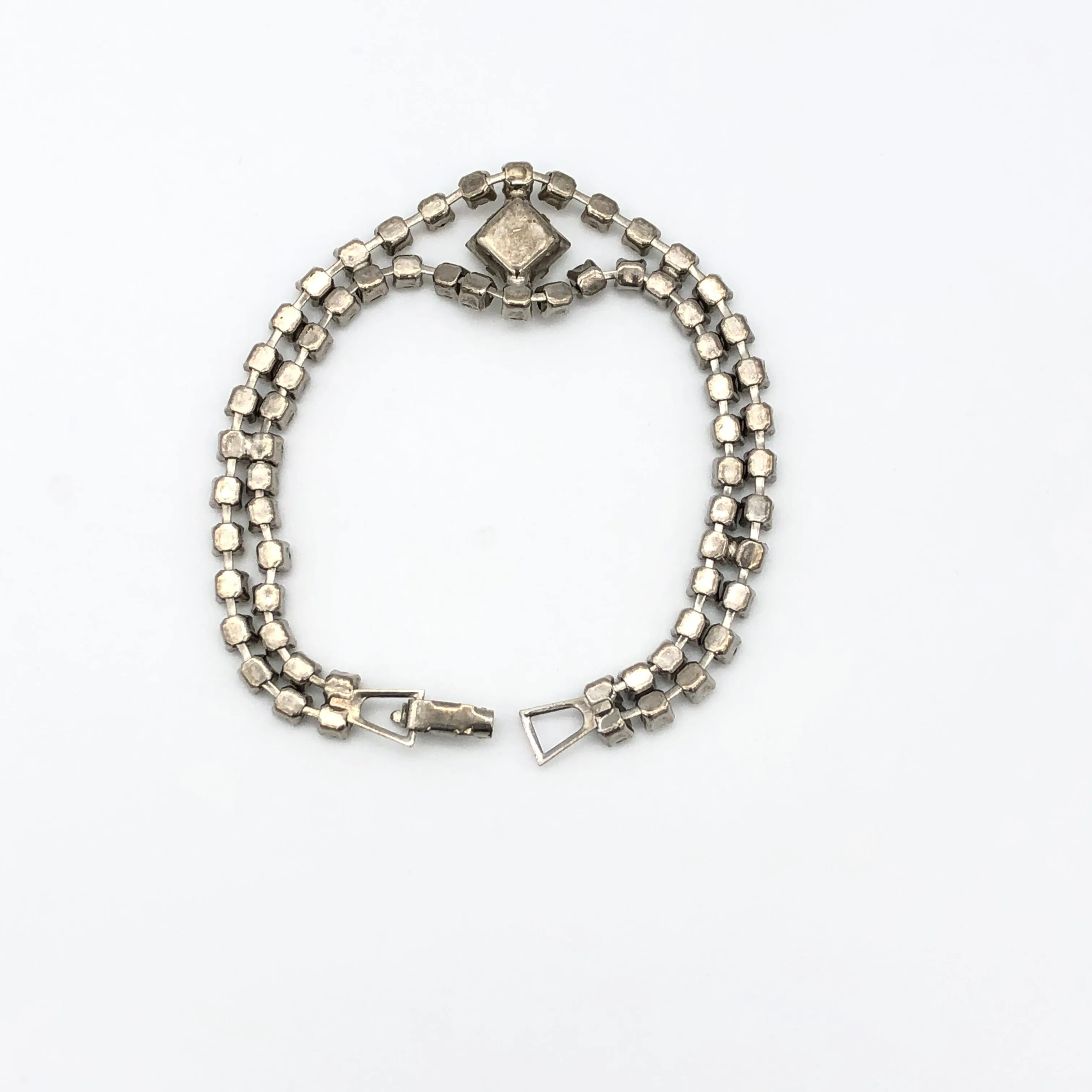 Diamond Center Silver Tone Rhinestone Cocktail Bracelet