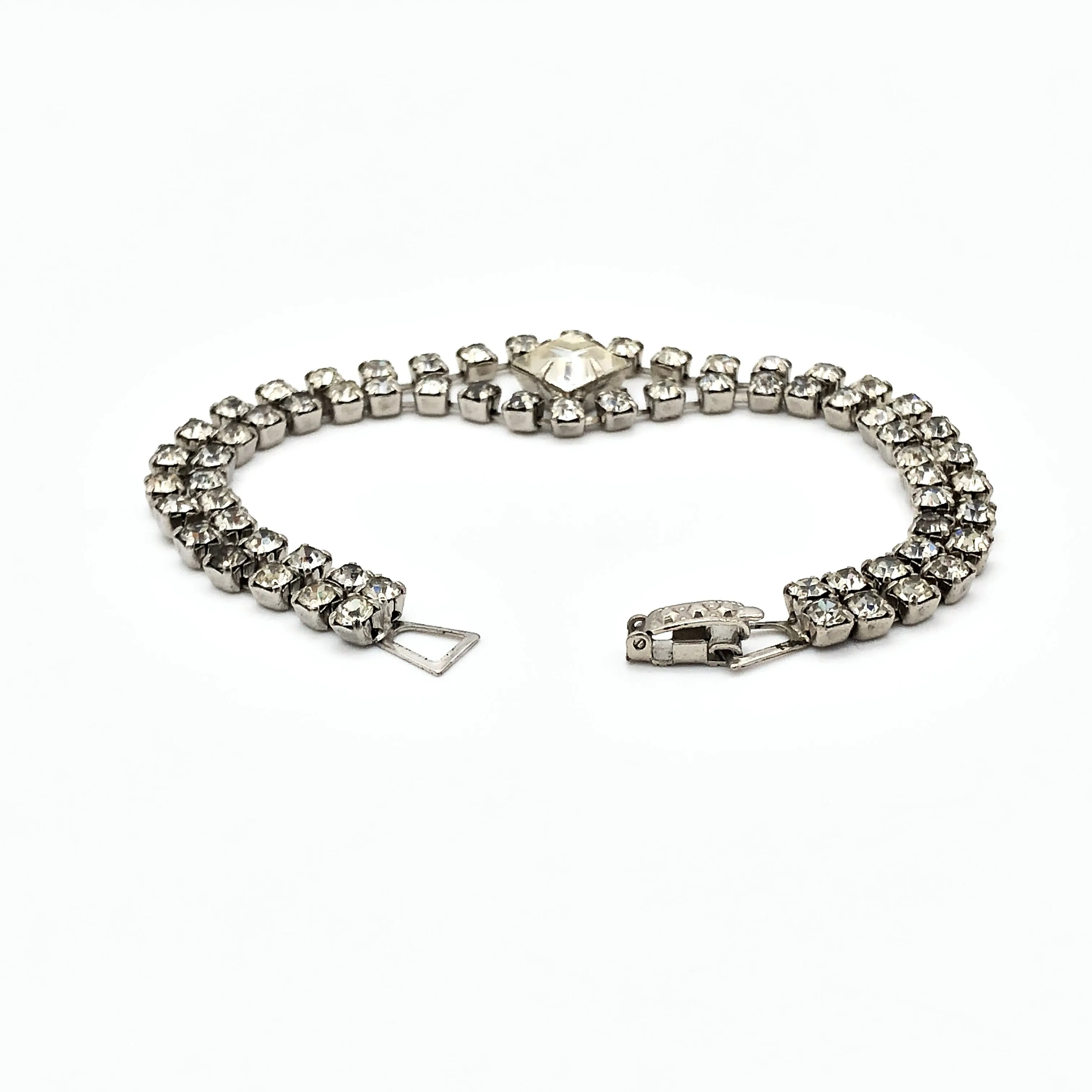 Diamond Center Silver Tone Rhinestone Cocktail Bracelet