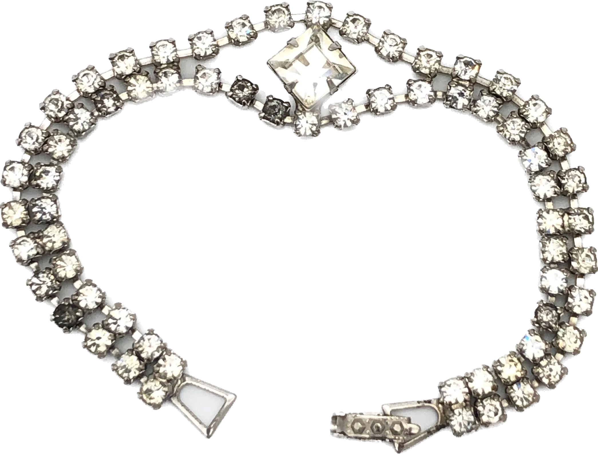 Diamond Center Silver Tone Rhinestone Cocktail Bracelet