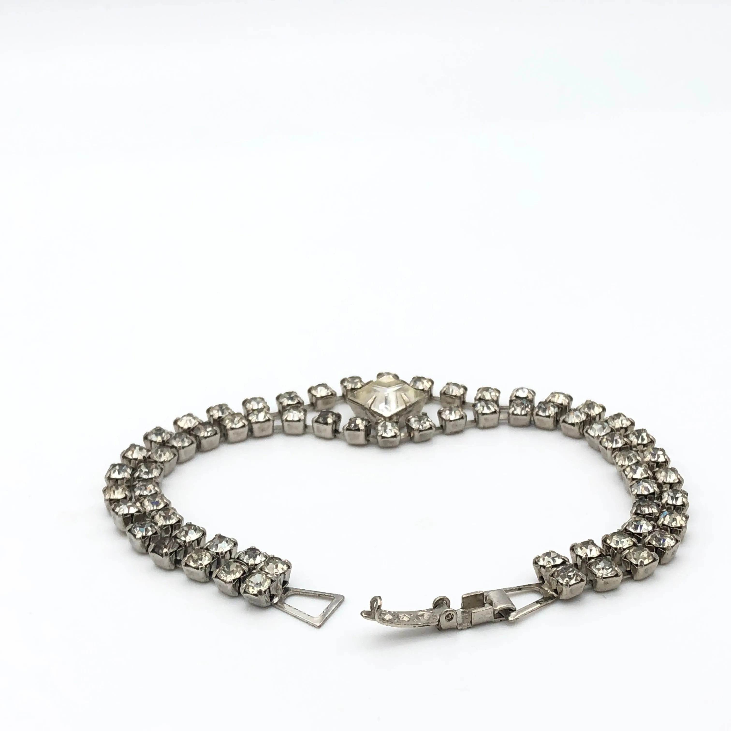 Diamond Center Silver Tone Rhinestone Cocktail Bracelet