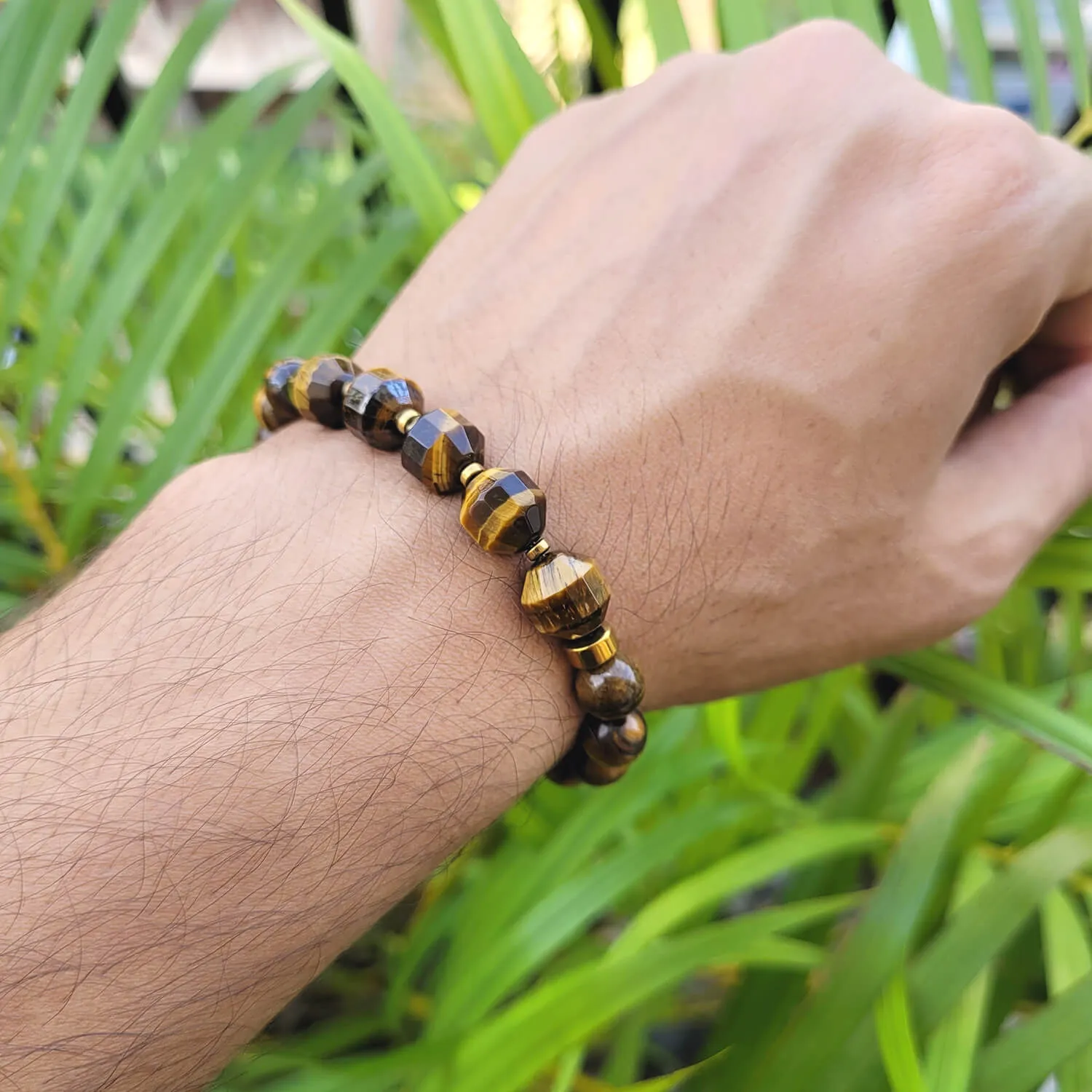 Diamond Cut Tiger Eye With Golden Hematite Natural Stone Bracelet