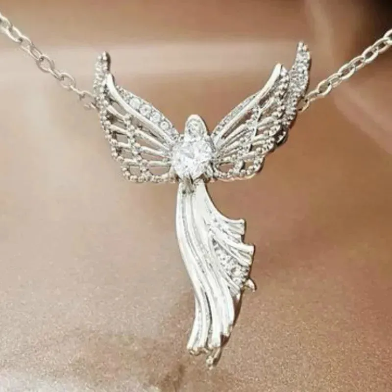 Diamond Modern Angel Pendant Necklace for Women