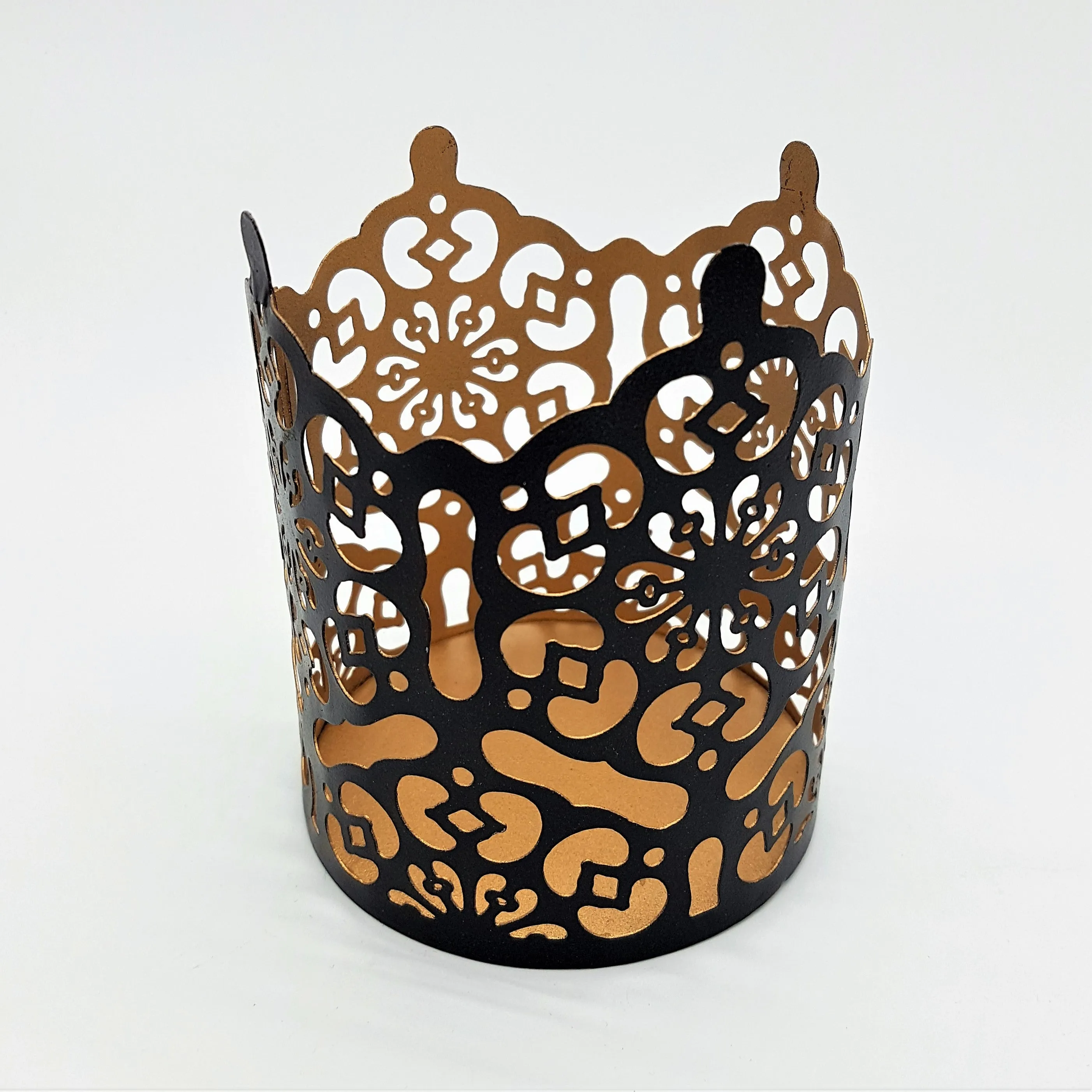 Die-Cut Black & Gold Metal Votive - Prussian Style